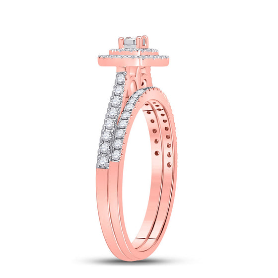 10k Rose Gold Round Diamond Bridal Wedding Ring Band Set 1/3 Cttw