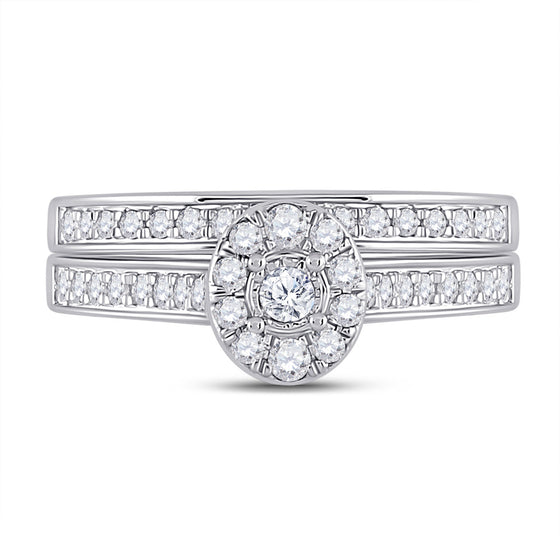 10k White Gold Round Diamond Bridal Wedding Ring Band Set 1/2 Cttw