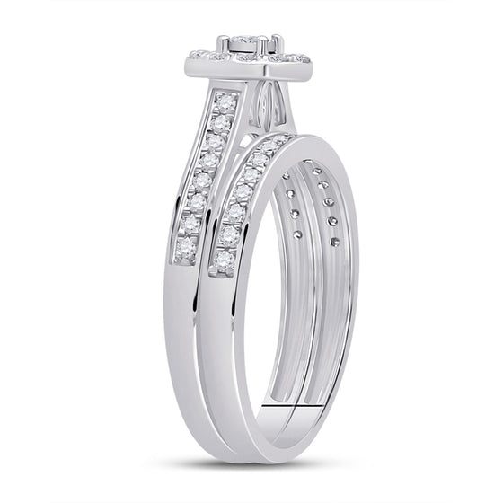 10k White Gold Round Diamond Bridal Wedding Ring Band Set 1/2 Cttw