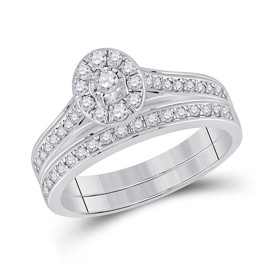 10k White Gold Round Diamond Bridal Wedding Ring Band Set 1/2 Cttw