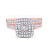 10k Rose Gold Round Diamond Halo Bridal Wedding Ring Band Set 1/2 Cttw