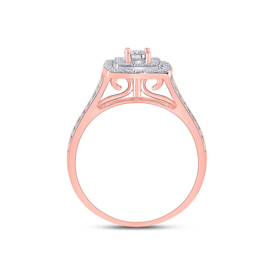 10k Rose Gold Round Diamond Halo Bridal Wedding Ring Band Set 1/2 Cttw