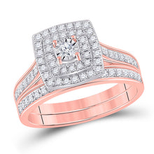  10k Rose Gold Round Diamond Halo Bridal Wedding Ring Band Set 1/2 Cttw