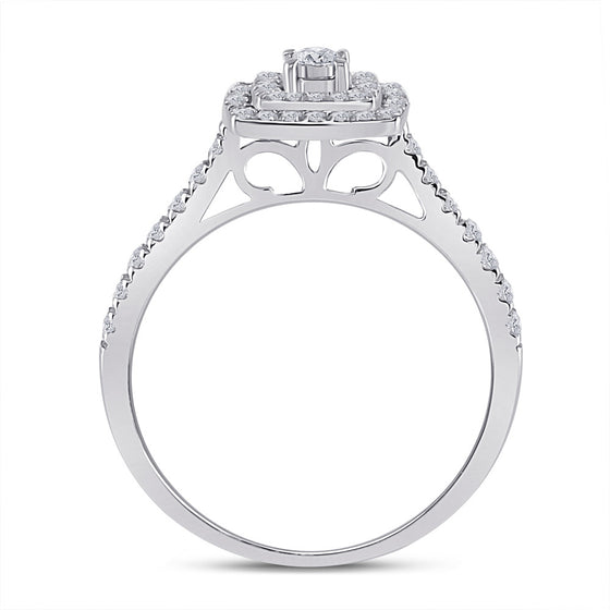 10k White Gold Round Diamond Halo Bridal Wedding Ring Band Set 1/2 Cttw