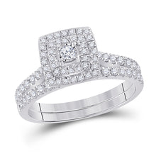  10k White Gold Round Diamond Halo Bridal Wedding Ring Band Set 1/2 Cttw