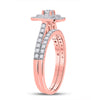 10k Rose Gold Round Diamond Halo Bridal Wedding Ring Band Set 1/2 Cttw
