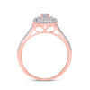 10k Rose Gold Round Diamond Halo Bridal Wedding Ring Band Set 1/2 Cttw