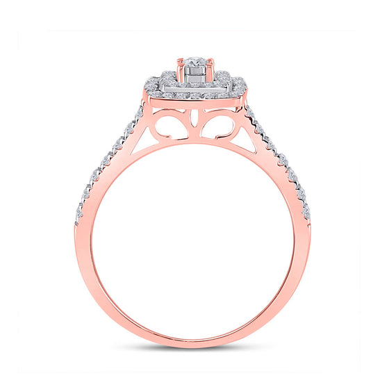 10k Rose Gold Round Diamond Halo Bridal Wedding Ring Band Set 1/2 Cttw