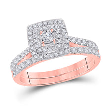  10k Rose Gold Round Diamond Halo Bridal Wedding Ring Band Set 1/2 Cttw