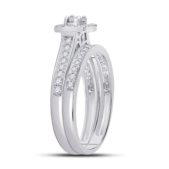 10k White Gold Round Diamond Halo Bridal Wedding Ring Band Set 1/2 Cttw