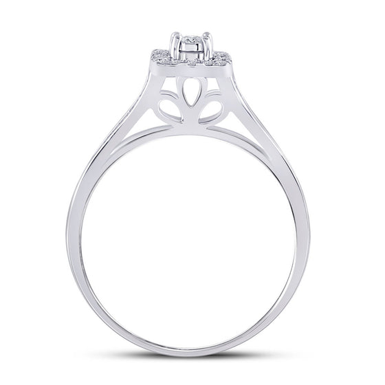 10k White Gold Round Diamond Halo Bridal Wedding Ring Band Set 1/2 Cttw