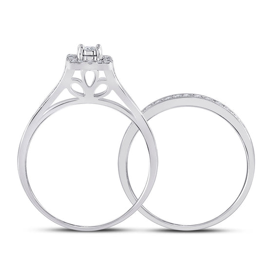 10k White Gold Round Diamond Halo Bridal Wedding Ring Band Set 1/2 Cttw