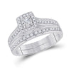 10k White Gold Round Diamond Halo Bridal Wedding Ring Band Set 1/2 Cttw