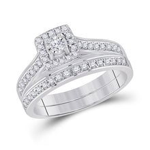  10k White Gold Round Diamond Halo Bridal Wedding Ring Band Set 1/2 Cttw