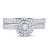 10k White Gold Round Diamond Halo Bridal Wedding Ring Band Set 1/2 Cttw