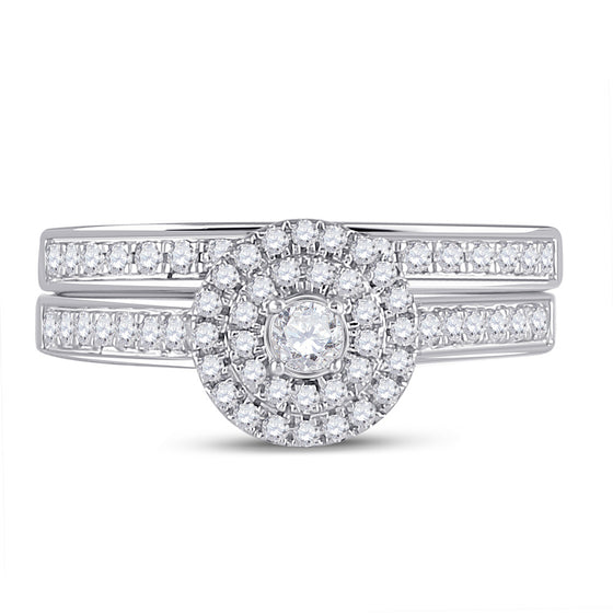 10k White Gold Round Diamond Halo Bridal Wedding Ring Band Set 1/2 Cttw