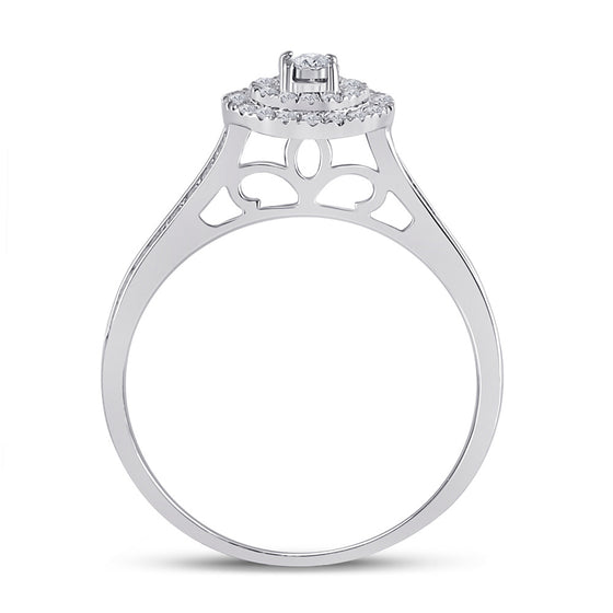 10k White Gold Round Diamond Halo Bridal Wedding Ring Band Set 1/2 Cttw