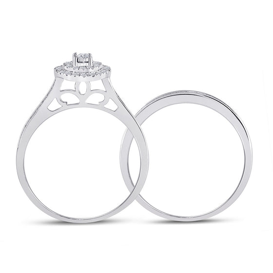 10k White Gold Round Diamond Halo Bridal Wedding Ring Band Set 1/2 Cttw
