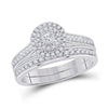 10k White Gold Round Diamond Halo Bridal Wedding Ring Band Set 1/2 Cttw