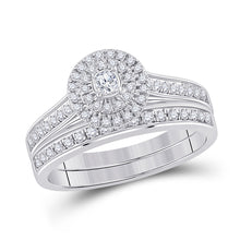  10k White Gold Round Diamond Halo Bridal Wedding Ring Band Set 1/2 Cttw