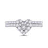 10k White Gold Round Diamond Heart Bridal Wedding Ring Band Set 1/2 Cttw