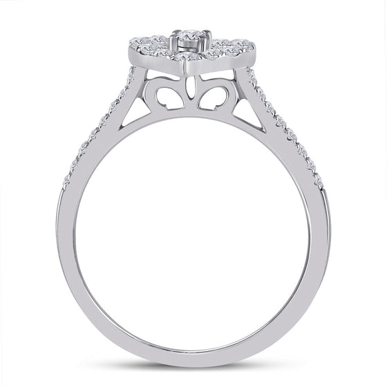 10k White Gold Round Diamond Heart Bridal Wedding Ring Band Set 1/2 Cttw