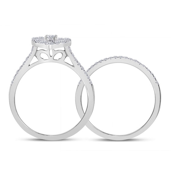 10k White Gold Round Diamond Heart Bridal Wedding Ring Band Set 1/2 Cttw