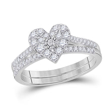  10k White Gold Round Diamond Heart Bridal Wedding Ring Band Set 1/2 Cttw