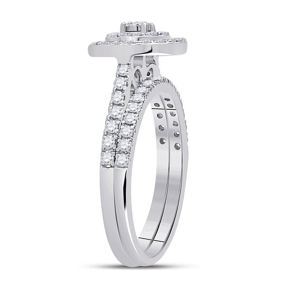 10k White Gold Round Diamond Oval Halo Bridal Wedding Ring Band Set 1/2 Cttw