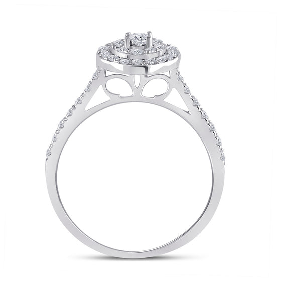 10k White Gold Round Diamond Oval Halo Bridal Wedding Ring Band Set 1/2 Cttw