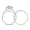 10k White Gold Round Diamond Oval Halo Bridal Wedding Ring Band Set 1/2 Cttw
