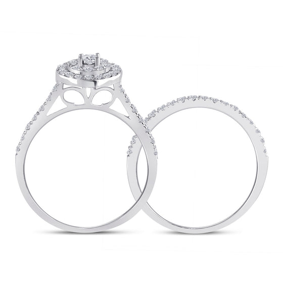10k White Gold Round Diamond Oval Halo Bridal Wedding Ring Band Set 1/2 Cttw
