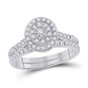 10k White Gold Round Diamond Oval Halo Bridal Wedding Ring Band Set 1/2 Cttw
