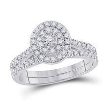  10k White Gold Round Diamond Oval Halo Bridal Wedding Ring Band Set 1/2 Cttw