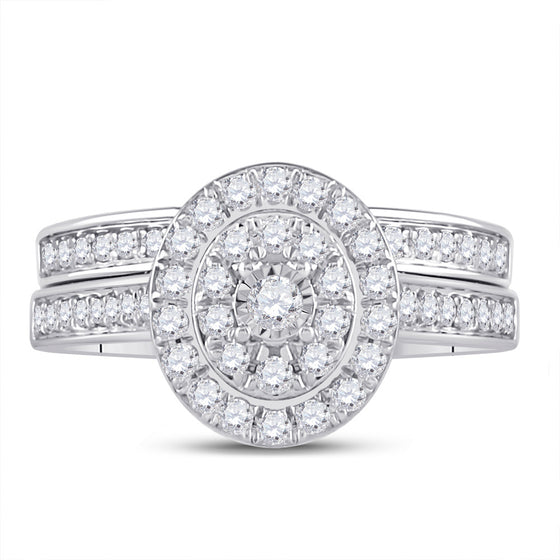 10k White Gold Round Diamond Bridal Wedding Ring Band Set 1/2 Cttw