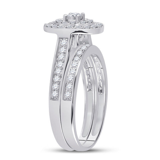 10k White Gold Round Diamond Bridal Wedding Ring Band Set 1/2 Cttw
