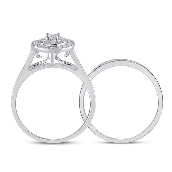 10k White Gold Round Diamond Bridal Wedding Ring Band Set 1/2 Cttw