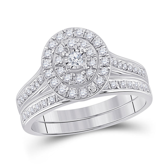 10k White Gold Round Diamond Bridal Wedding Ring Band Set 1/2 Cttw