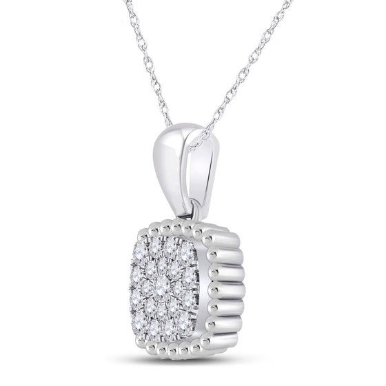 10k White Gold Womens Round Diamond Square Pendant 1/6 Cttw