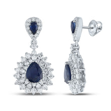  14k White Gold Womens Pear Blue Sapphire Diamond Dangle Earrings 4-7/8 Cttw