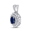14k White Gold Womens Oval Blue Sapphire Diamond Halo Pendant 3/4 Cttw
