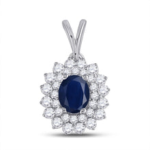  14k White Gold Womens Oval Blue Sapphire Diamond Halo Pendant 3/4 Cttw