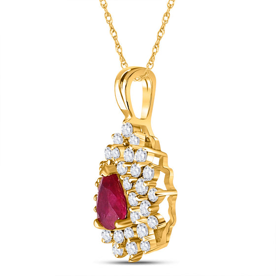 14k Yellow Gold Womens Pear Ruby Diamond Solitaire Pendant 3/4 Cttw