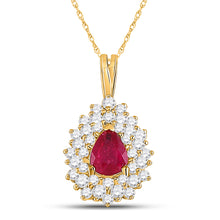  14k Yellow Gold Womens Pear Ruby Diamond Solitaire Pendant 3/4 Cttw