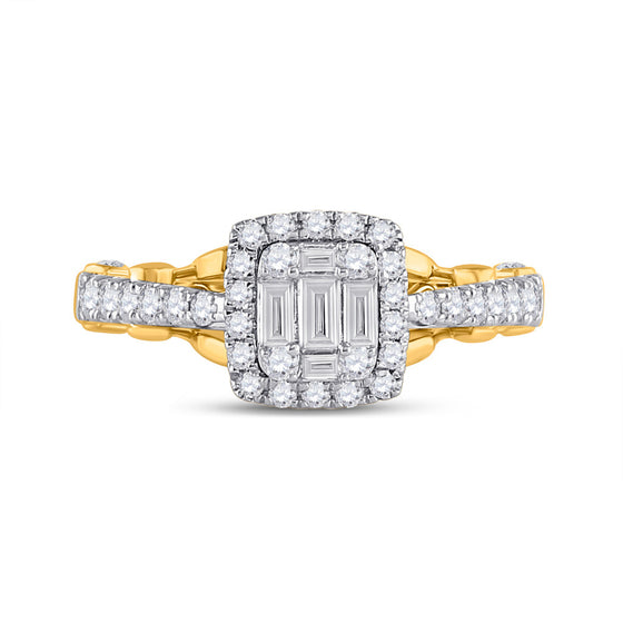 14k Yellow Gold Womens Baguette Diamond Square Ring 3/4 Cttw