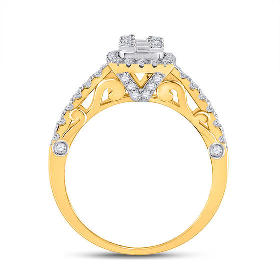 14k Yellow Gold Womens Baguette Diamond Square Ring 3/4 Cttw