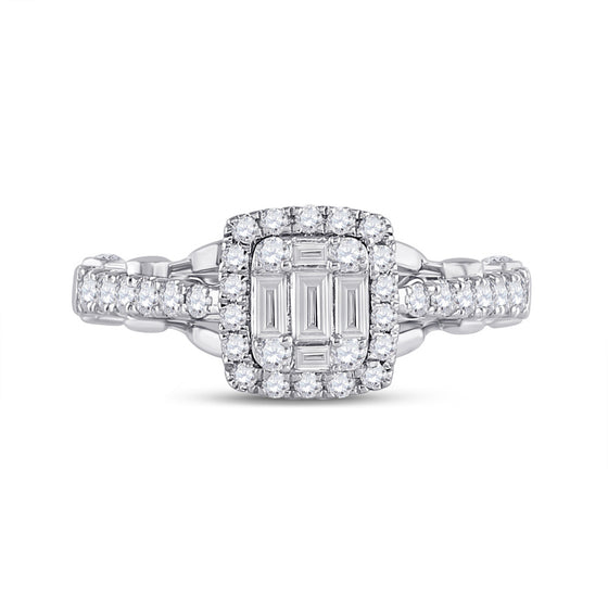 14k White Gold Womens Baguette Diamond Square Ring 3/4 Cttw