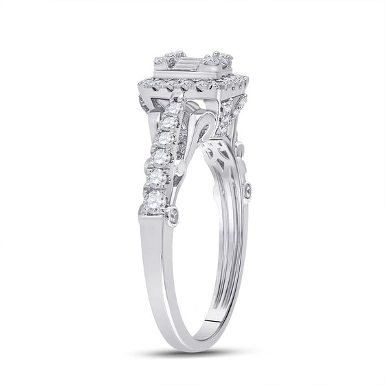 14k White Gold Womens Baguette Diamond Square Ring 3/4 Cttw