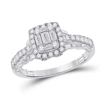  14k White Gold Womens Baguette Diamond Square Ring 3/4 Cttw