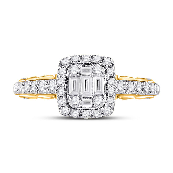14k Yellow Gold Womens Baguette Diamond Square Cluster Ring 5/8 Cttw